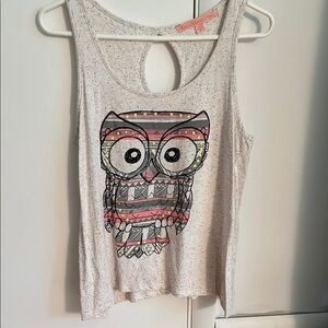 Charming Charlie Cream Graphic Tank Top with Cut Out Design
